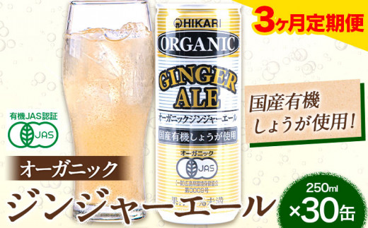 【3ヶ月定期便】 ジンジャーエール 250ml×30缶 光食品株式会社 定期 計3回お届け 《お申込み月の翌月から出荷開始》 徳島県 上板町 ジュース 炭酸水 光食品 ジンジャーエール オーガニック 有機