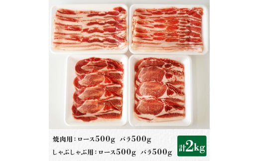 東庄町産SPF豚肉／焼肉＆しゃぶしゃぶセット （ロース1kg バラ1kg）計2kg 