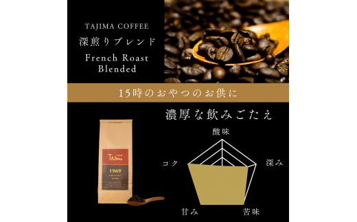 コーヒー 粉 中挽き / FRENCH ROAST Blended コーヒー粉 1kg (500g×2個) 自家焙煎 珈琲 豆 コーヒー 珈琲 老舗 喫茶店の味 濃厚な飲みごたえ 深煎りブレンド カフェラテ スイーツ 但馬東洋珈琲【tc-frenchroast-1000】【TAJIMA COFFEE 】