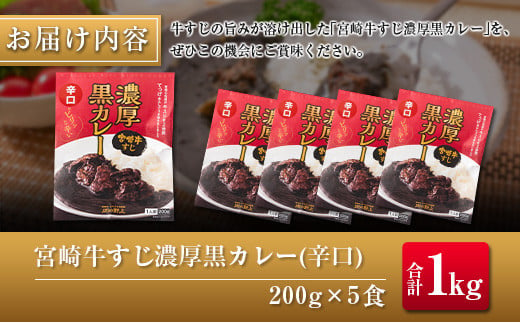 ◆宮崎牛すじ濃厚黒カレー(辛口)　合計1kg(200g×5食)