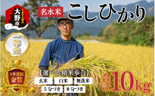 【先行予約】【令和６年産】越前大野産 一等米 帰山農園の棚田育ちコシヒカリ  10kg（5kg×2袋）無洗米【2024年12月より順次発送】