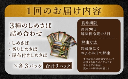 【全6回定期便】 国産 しめさば 3種詰め合わせ 計9P 長崎県/有限会社音丸水産 [42AAAC003] 鯖 さば サバ しめ鯖 シメサバ 国産 冷凍 簡単 おつまみ 人気 長崎