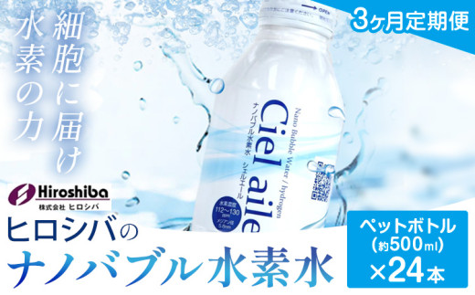 【3ヶ月定期便】ナノバブル水素水 ペットボトル(約500ml)×24本 株式会社ヒロシバ《30日以内に出荷予定(土日祝除く)》大阪府 羽曳野市 送料無料 水素水 肌 美容 健康 水