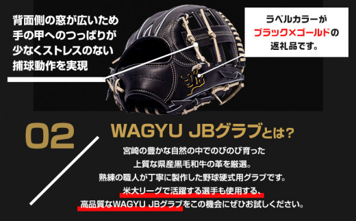 宮崎県産牛革使用 WAGYU JB 硬式用 グラブ 内野手用 JB-004(ブラック/右投げ用)_M147-016_01