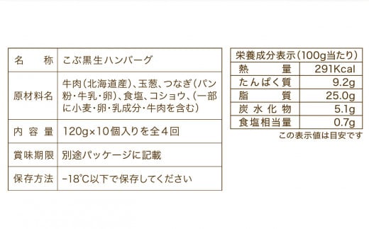 ＜全4回定期便＞北海道産 黒毛和牛 こぶ黒 ハンバーグ 全40個 (各10個) 定期便 和牛 牛肉 挽肉