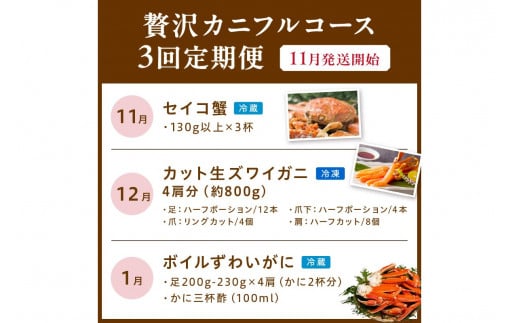 【定期便3回／11月発送～】店主厳選！おすすめ贅沢カニフルコース（セイコ蟹3杯・カット生ズワイガニ4肩・ボイルズワイガニ4肩）海鮮 定期便 カニ 定期便 海鮮 頒布会　YK00238