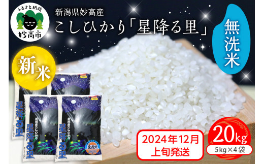 【2024年12月上旬発送】令和6年産 新潟県妙高産こしひかり「星降る里」20kg 無洗米