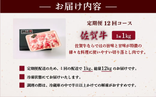 ＜定期便12回＞佐賀牛切り落とし 計12kg (1kg×12回) ／ 佐賀牛 国産和牛 大町町 焼肉 肉 お肉 にく 国産 佐賀牛 切り落とし ステーキ 贈り物 ギフト 佐賀県 送料無料 冷凍 焼き肉 牛肉