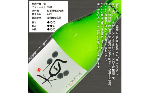 お届け指定可 日本酒 松の司 純米吟醸 「 楽 」 2本 「 55 」 1本  300ml 計 3本 セット 金賞 受賞酒造 2種 飲み比べ 【 お酒 日本酒 酒 松瀬酒造 人気日本酒 おすすめ日本酒 定番 銘酒 宅飲み 晩酌 おつまみ 酒 つまみ 滋賀県 竜王町 ふるさと納税 父の日 お歳暮 年末 年始 】