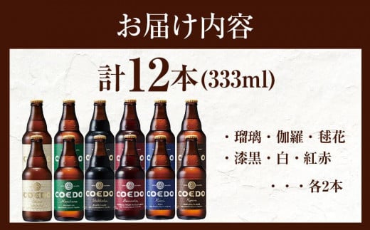 コエドビール瓶12本セット ／ お酒 地ビール 地ビール クラフトビール 埼玉県