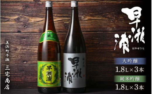 【早瀬浦】本醸造 1800ml × 3本 ＆ 純米酒 1800ml × 3本 セット【飲み比べ 日本酒 地酒 福井 美浜 早瀬 フルーティ 男酒 硬水 ミネラル 希少 ご褒美 家飲み】[m16-e004]