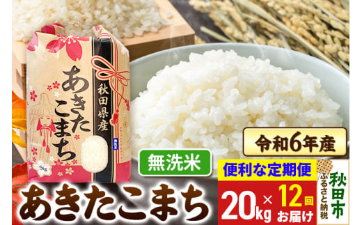 《定期便12ヶ月》 あきたこまち 20kg(5kg×4袋)  令和6年産 新米 【無洗米】秋田県産