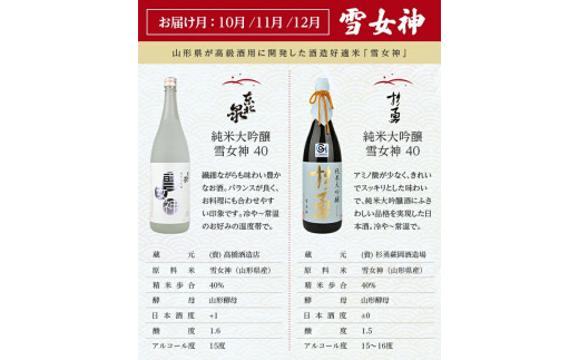 1023T　【4回定期便】極める酒米飲み比べ頒布会1800ml×2本コース 年4回 計8本 山田錦 美山錦 出羽燦々 雪女神