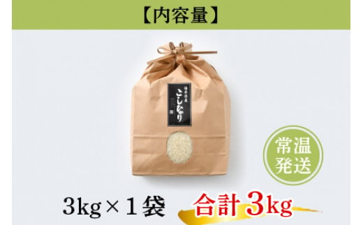 【令和6年産 新米】福井県産こしひかり　3kg（紙袋入り）