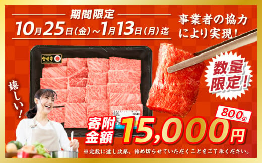 【期間・数量限定】宮崎牛霜降り（肩ロース）焼肉800g| 宮崎牛 牛肉 肉 ブランド牛 国産牛 和牛 霜降り 肩ロース 肩 ロース 焼肉 BBQ 贈答用 贈答 ギフト 贈り物 グルメ 記念日 誕生日 内祝い お取り寄せ 内閣総理大臣賞 ミヤチク ホームパーティー キャンプ  |_Tk031-014-UP