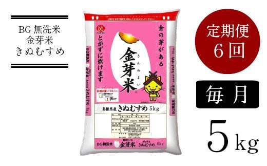 BG無洗米・金芽米きぬむすめ　5kg×6ヵ月　定期便　【毎月】