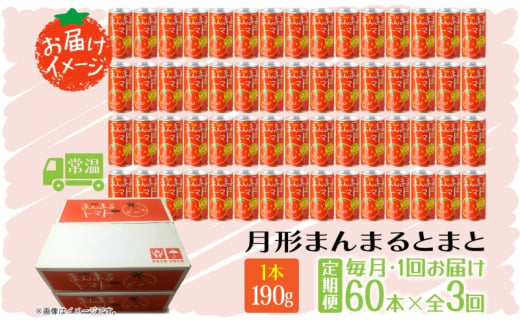 定期便 3ヶ月 北海道 トマトジュース 月形まんまるトマト 190g×60本 桃太郎 トマト 食塩不使用 食塩無添加 とまと 缶 無塩 ジュース ストレート 野菜ジュース 健康 完熟 ご褒美 プレゼント 送料無料 [№5783-0657]