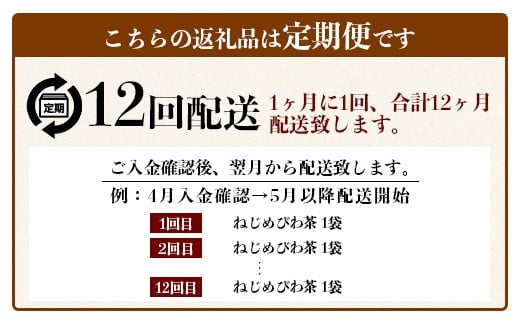 【定期便 全12回】≪12ヶ月連続で毎月お届け≫ 鹿児島県産 ねじめびわ茶 ティーバック ≪1回あたり(24包入×1袋) ≫  ノンカフェイン  TO-3-NP| 国産 お茶 健康茶 びわ茶 ポリフェノール びわの葉 産地直送 ネコポス 鹿児島県 南大隅町 十津川農場