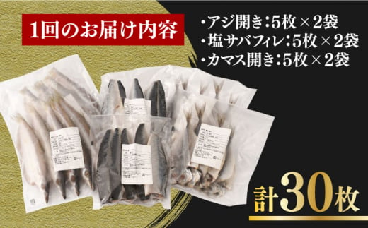 【全6回定期便】【訳あり】干物詰め合わせ30枚入(アジ カマス サバ 3種各5枚×2袋) 長崎県/長崎県漁業協同組合連合会 [42ZZAC018] 訳アリ 魚 海産物