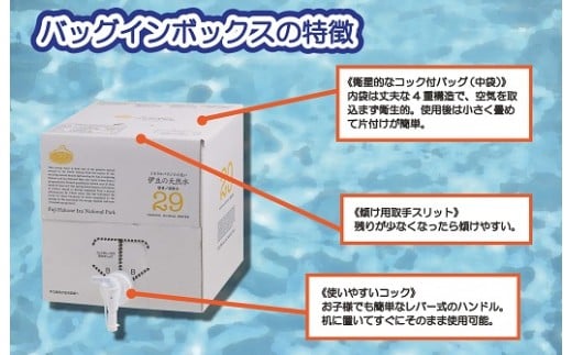 No.210305-02 【3カ月お届け！】バッグインボックス入（コック付）！プレミアム伊豆の天然水29定期便（10L×2箱 3回）