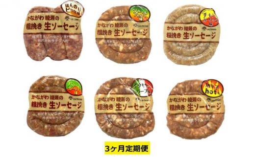 ソーセージ 定期便 3ヶ月 かながわ綾瀬 粗挽き 生ソーセージ 6種 セット 肉 お肉 豚肉 加工品 惣菜 おかず 詰め合わせ 冷凍 アウトドア バーベキュー キャンプ BBQ お酒のつまみ ウィンナー ウインナー 3回 定期ス