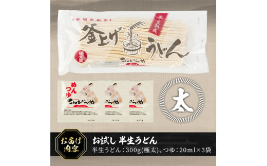 ＜お試し＞半生うどん (300g/極太・つゆ付) お試し 讃岐うどん 本場 うどん 本場 讃岐 さぬき 香川県 麺 コシ 常温 常温保存 【man163】【こんぴらや販売】