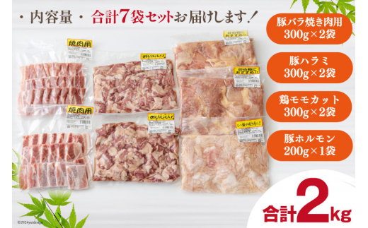 宮崎県産 豚肉 & 鶏肉 バーベキューセット 合計2kg [甲斐精肉店 宮崎県 美郷町 31as0051] 肉 豚 バラ ハラミ ホルモン 鶏 モモ