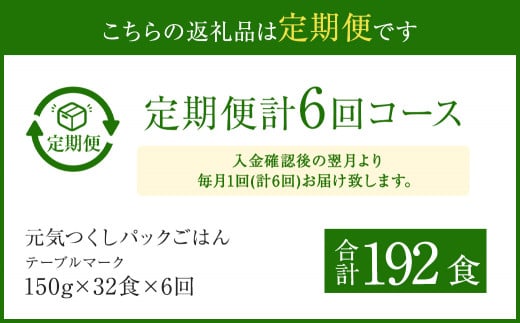 【6ヶ月定期便】 テーブルマーク 元気つくし パック ごはん 32食入 お米