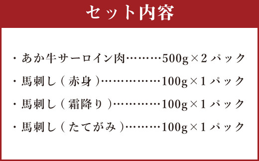 あか牛すきやき・しゃぶしゃぶ用サーロイン肉1kg(500g×2) 馬刺し300g (赤身100g霜降り100gたてがみ100g)