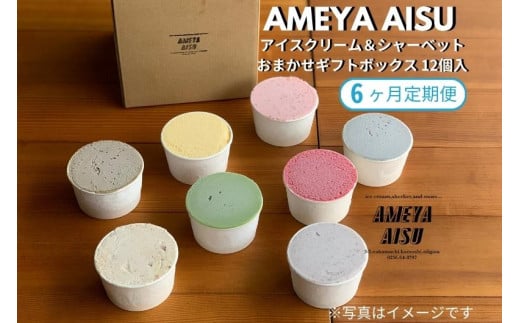 【定期便6ヶ月毎月お届け】AMEYA AISU アイスクリーム＆シャーベット 12個入 おまかせギフトボックス 北海道産あずき使用 食べ比べセット ギフトセット 贈答 アイスクリームセット シャーベット ジェラート 青木飴屋 アメヤアイス 加茂市 定期便