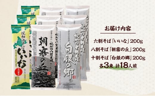 [№5795-0153]北海道産  そば 食べ比べ セットB  六割 八割 十割 各200g×3束 18人前 日本一 幌加内産 国産 蕎麦 乾麺 喉越し 常温 保存 詰合わせ お取寄せ ギフト グルメ 人気 ランキング 食べ比べ 麺 そば 北海道 幌加内  年越そば 引越そば 蕎麦