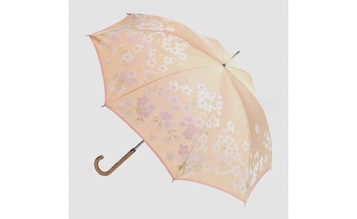 【槙田商店】晴雨兼用長傘　絵おり　桜　ベージュ 日傘 UV プレゼント 化粧箱 ギフト 老舗