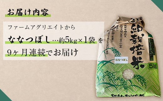 【新米】令和6年産米 ファームアグリエイトのななつぼし　約5kg×1袋を9ヶ月連続お届けファームアグリエイトのななつぼし　約5kg×1袋を9ヶ月連続お届け 【 ふるさと納税 人気 おすすめ ランキング 北海道 壮瞥 定期便 新米 米 白米 特Aランク ななつぼし 甘い 贈り物 贈物 贈答 ギフト セット 北海道 壮瞥町 送料無料 】 SBTB004