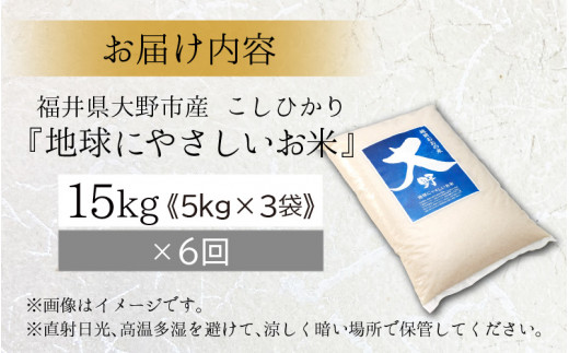 【令和6年産 新米】【6ヶ月定期便】こしひかり 15kg × 6回 計 90kg【白米】減農薬・減化学肥料 「特別栽培米」－地球にやさしいお米－