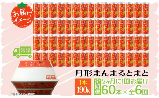 定期便 隔月6回 北海道 トマトジュース 月形まんまるトマト 190g×60本 桃太郎 トマト 食塩不使用 食塩無添加 とまと 缶 無塩 ジュース ストレート 野菜ジュース 健康 完熟 ご褒美 プレゼント 送料無料 [№5783-0662]