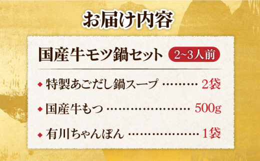 【もつ2倍増量！焼きあごだしのコクぶか～い旨味！】 国産 牛もつ鍋と有川ちゃんぽんセット 2～3人前 なべ もつ モツ鍋 麺 スープ【TMN】 [RAA003]