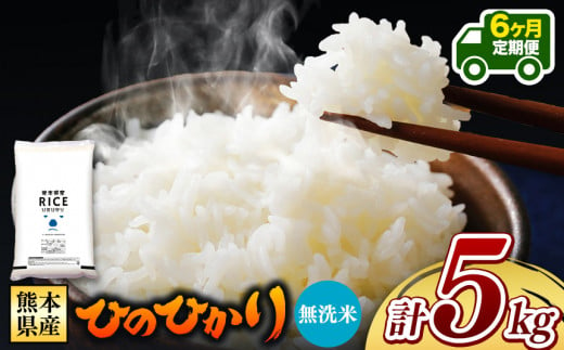 令和6年産   【定期便6回】 熊本県産 ひのひかり 無洗米 5kg | 小分け 5kg × 1袋  熊本県産 特A獲得品種 米 無洗米 ごはん 銘柄米 ブランド米 単一米 人気 日本遺産 菊池川流域 こめ作り ごはん ふるさと納税 返礼品 