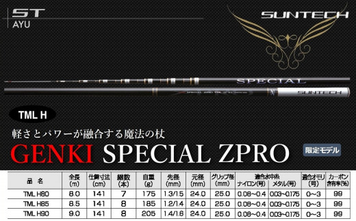 【日本製・鮎竿限定モデル】GENKI SPECIAL ZPRO TML H90（734-1）