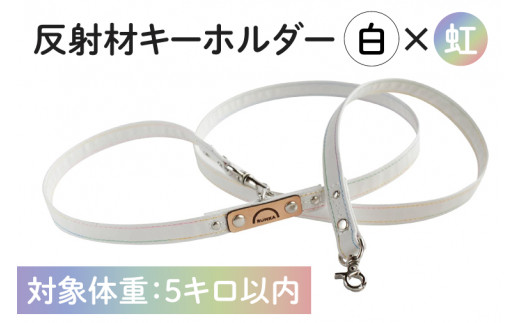 40-05 オリジナル反射材の犬用リード（白×虹）【5kg用】【散歩 愛犬 夜散歩 阿見町 茨城県】