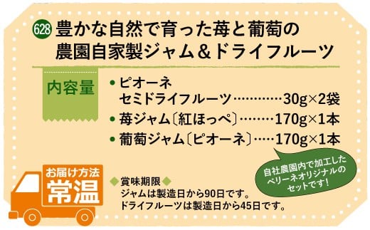 豊かな自然で育てた苺と葡萄の農園自家製ジャム＆ドライフルーツ 加工品 果物 フルーツ ジャム 自家製 紅ほっぺ ピオーネ ドライフルーツ セミドライフルーツ 国産 苺 ぶどう 詰め合わせ 【628】