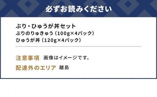 ぶり・ひゅうが丼セットぶりのりゅきゅう100g×4P・マグロ(ひゅうが丼)120g×4P 鮪丼 まぐろ 大分県産 九州産 津久見市 熨斗対応