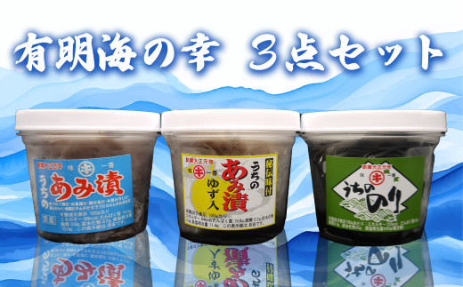 長洲町を代表し、１００年愛され続ける老舗海産物やさんの味を満喫できる。有明海の幸を詰め込んだ３点セットです。