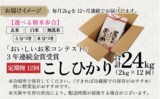 【12ヵ月定期便】【令和5年産】越前大野産 一等米 帰山農園の棚田育ちコシヒカリ 2kg 合計24kg【白米】