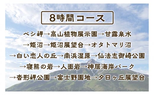 利尻島周遊♪貸切観光タクシー8時間フリー利用券（ジャンボタクシー9名様まで）