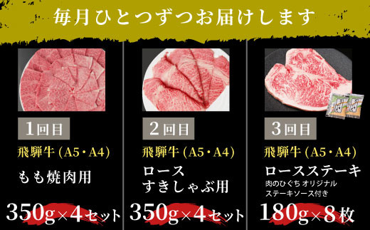 【2月発送開始】飛騨牛 定期便 全6回 約8.44kg 8人前 すき焼き しゃぶしゃぶ ステーキ 焼肉 BBQ ロース カタロース ロースステーキ モモ カタ ブロック肉 モモブロック 贅沢 贈り物 6ヶ月 定期 おすすめ 選べる 人気 飛騨 ブランド牛 肉のひぐち