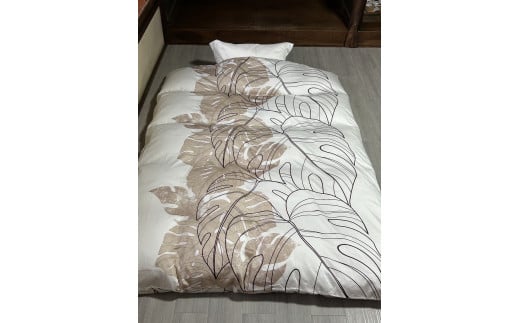 【高級】掛ふとんカバー　モンステラ　ブラウン　【シングル】150ｃｍ×210ｃｍ　日本製｜掛けふとんカバー ブラウン シングル 睡眠 繊維産業 寝装品 シングル 布団 サテン生地 エジプト綿 吸湿性 速乾性