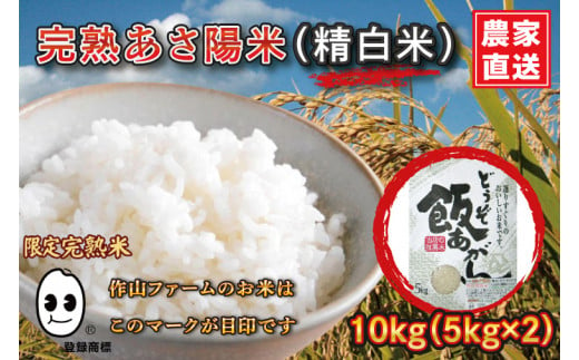 【新米 令和6年産】完熟あさ陽米 (精白米) 10kg (5kg×2) ひとめぼれ 特別栽培米 生産農家直送 (CP029)