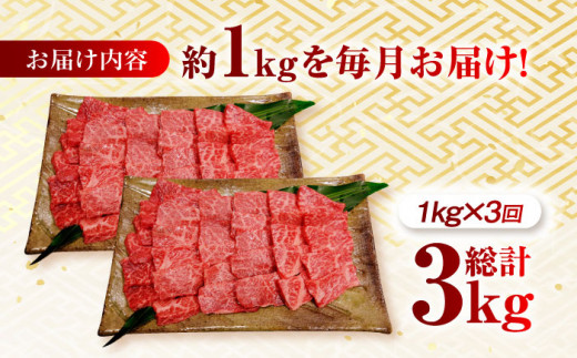 【月1回約1kg×3回定期便】長崎和牛 ロース 焼肉用 計3kg 長崎県/長崎県農協直販 [42ZZAA168]  肉 牛 和牛 ロース 焼肉 焼き肉 西海市 長崎 九州 定期便