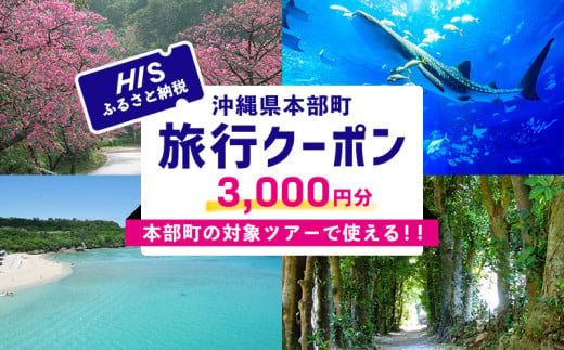 HISふるさと納税クーポン（沖縄県本部町）3千円分 観光 宿泊 宿泊券 トラベル 旅行 クーポン ホテル リゾート 旅館 ファミリー ペア ダイビング 沖縄 本部町 ビーチ やんばる オリオン ゴルフ 美ら海 水族館