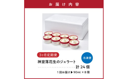 【 3ヶ月定期便 】 神室落花生 の ジェラート 8個 /月 ( 1個 90ml ) 全3回配送 山形県産 落花生 大豆 豆 ピーナツ ピーナッツ スイーツ アイス 山形大学 送料無料 贈答 贈り物 ギフト 山形県 米沢市